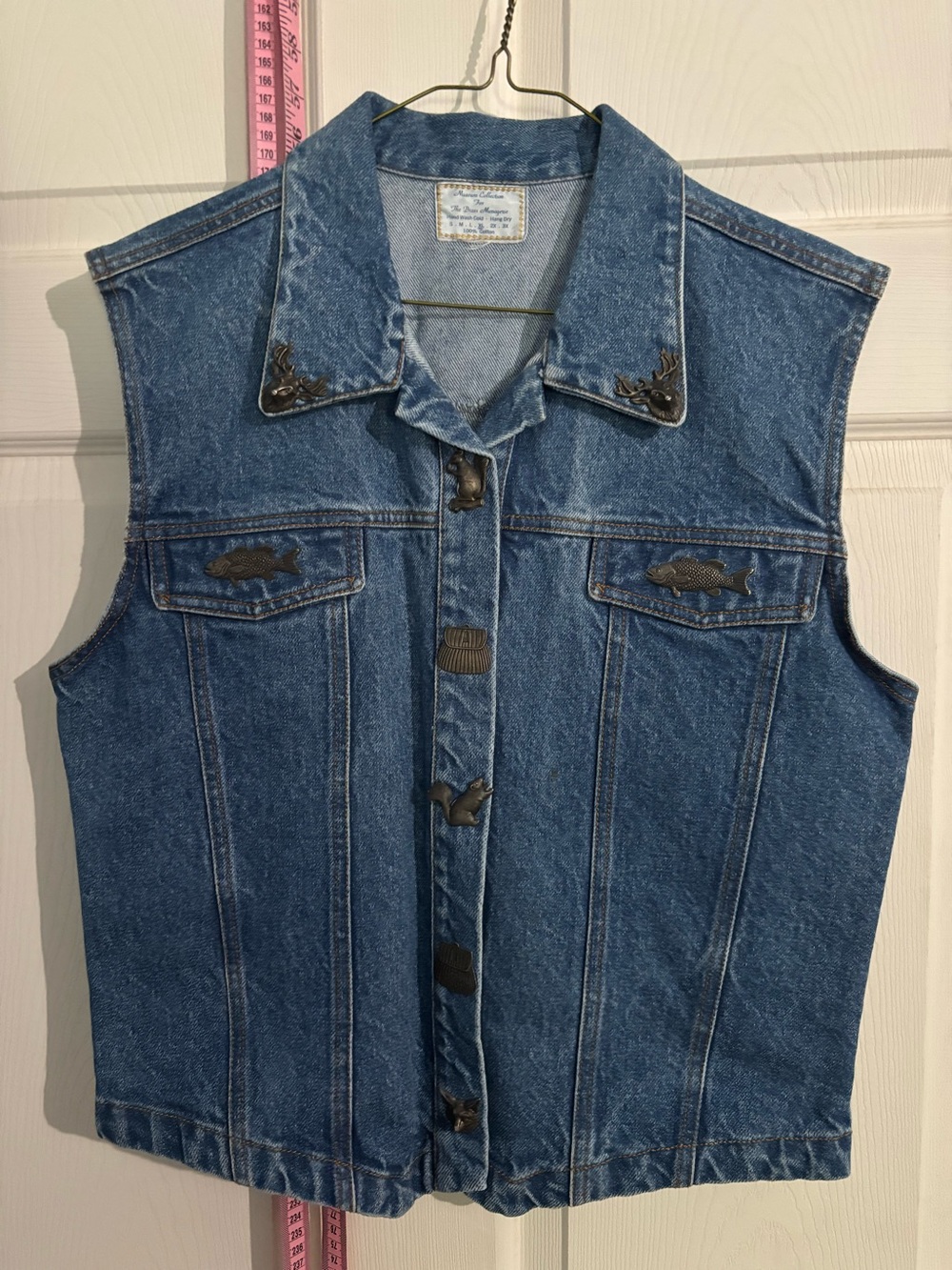 Vintage Blue Denim Vest with wildlife metal Accents